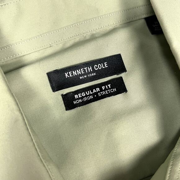 Kenneth Cole Button Front Shirt Non-Iron Regular Fit Green Long Sleeve Men's XL - Picture 2 of 8